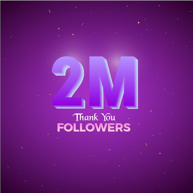 2M Celebración de seguidores 2M pancarta festiva social en línea 2M Número púrpura en fondo púrpura