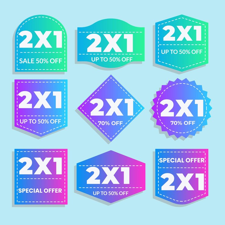 Vector 2x1 plantilla de promoción vector de pancartas y etiquetas adhesivas