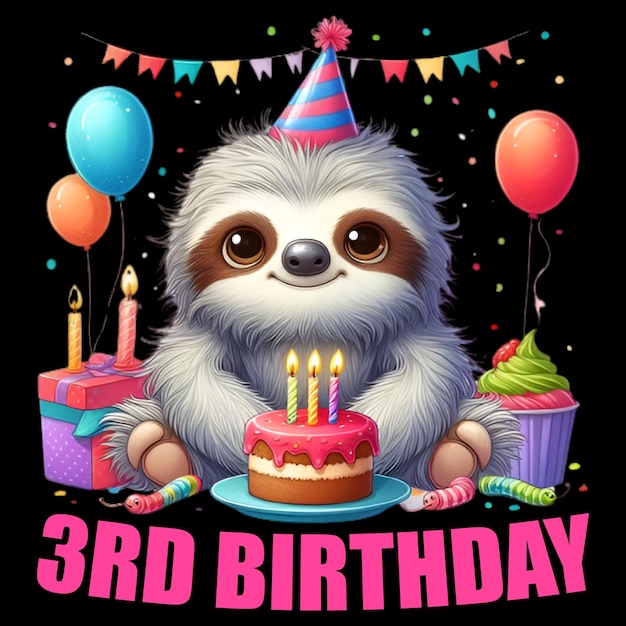 3 años 3o cumpleaños perezoso lindo amante de animales fiesta de cumpleaños camiseta perezosa vector diseño de camiseta