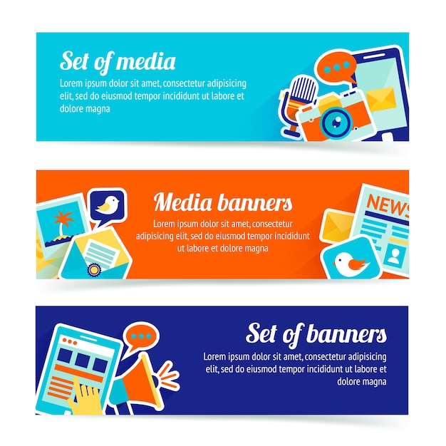 Vector 3 banners acerca de las redes sociales