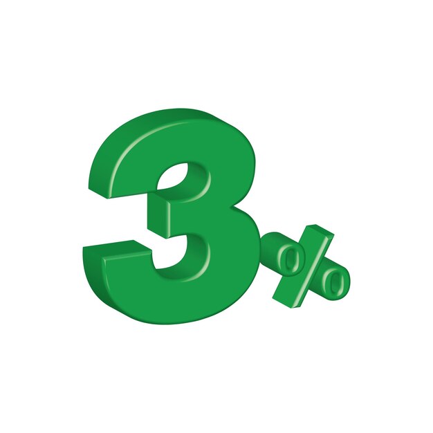 3 por ciento efecto plástico 3d número porcentaje símbolo vector ilustración eps