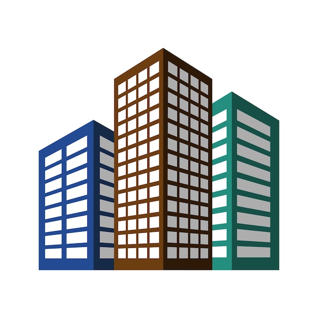 3 edificios residenciales o comerciales casas de apartamentos multicolores con sombra y perspectiva