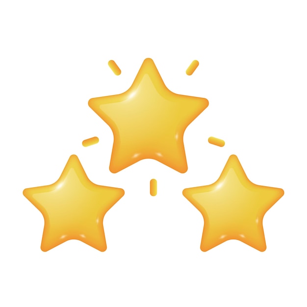 3 estrellas amarillas doradas 3d icono lindo para la revisión del cliente, comentarios, rendimiento del punto de experiencia de logro