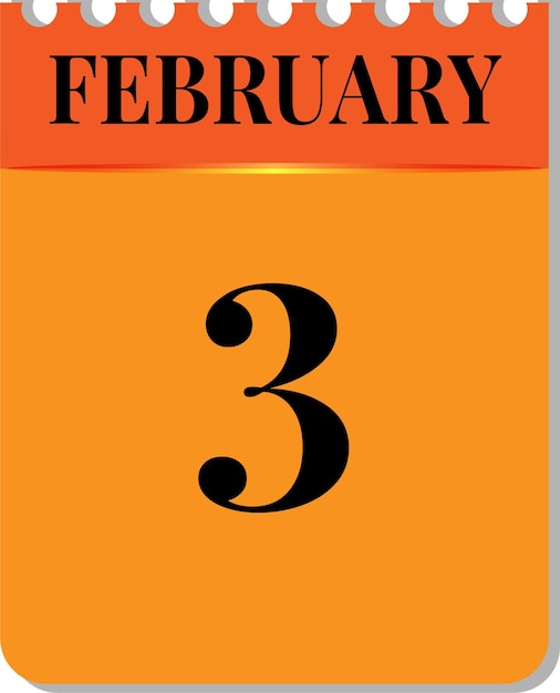 3 de febrero en icono de calendario sobre fondo blanco diseño de color negro naranja Vector Imagen Vector