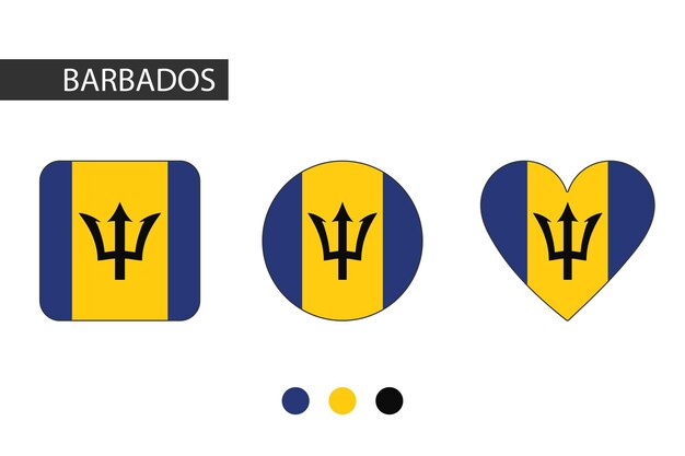 3 formas de Barbados círculo cuadrado corazón con bandera de la ciudad aislado sobre fondo blanco