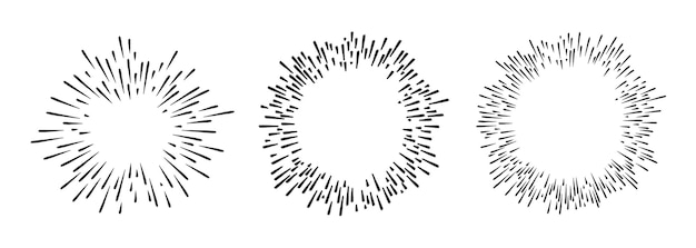 3 juego de ilustraciones vectoriales de explosión de Starburst dibujadas a mano aisladas en fondo blanco
