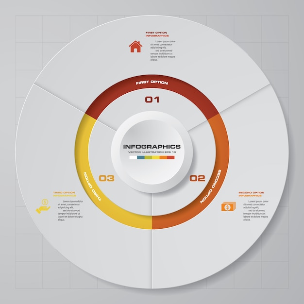 3 pasos modernos elementos de gráfico circular infografía.