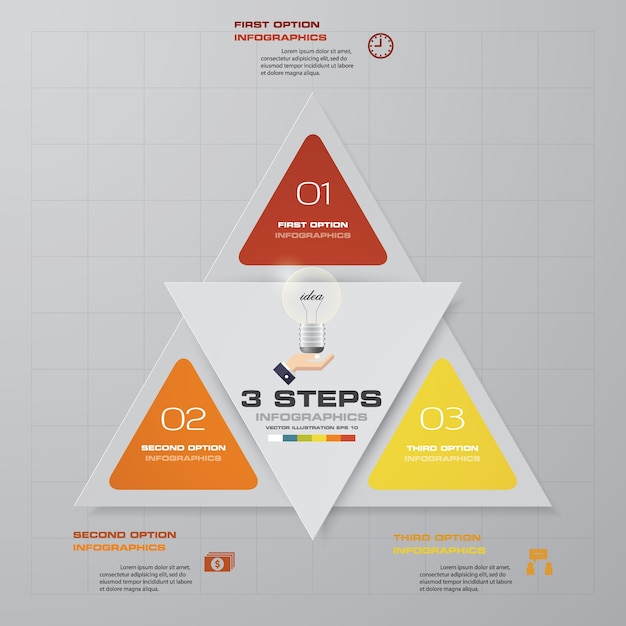 3 pasos modernos elementos de gráfico de infografía.