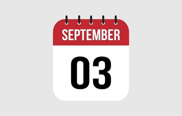 3 de septiembre Calendario Calendario Ilustración vectorial