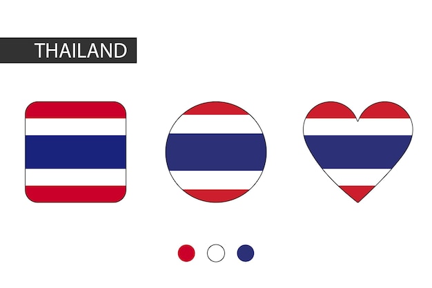 3 Tailandia forma un círculo cuadrado corazón con bandera de la ciudad aislado en fondo blanco