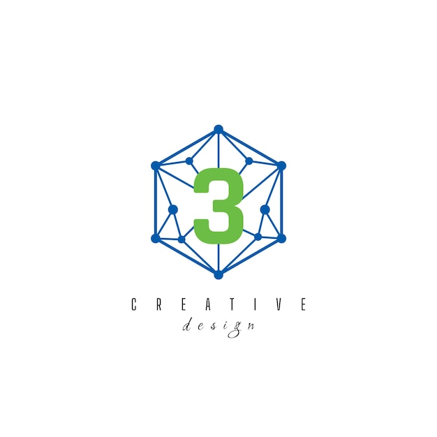 3 tres y IT simple letra creativo elegante hexágono poligono hexagonal diseño de logotipo