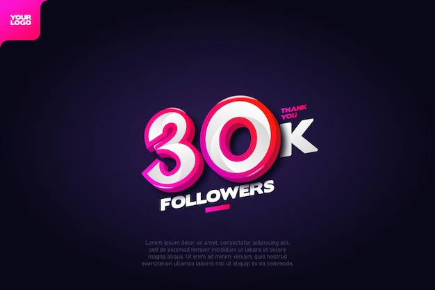 30 000 seguidores con números dinámicos en 3D sobre fondo azul oscuro