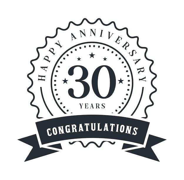 30 30.º aniversario Logo Plantilla vectorial Elemento de diseño para invitación de cumpleaños boda