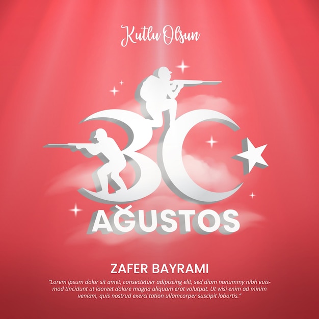 30 Agustos Zafer Bayrami o fondo del día de la victoria de Turquía con un diseño de logotipo 3d
