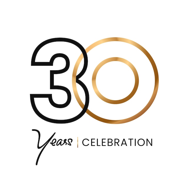 30 años Celebración línea minimalista Logotipo de oro Abstracto Diseño Aniversario estilo de lujo Vector