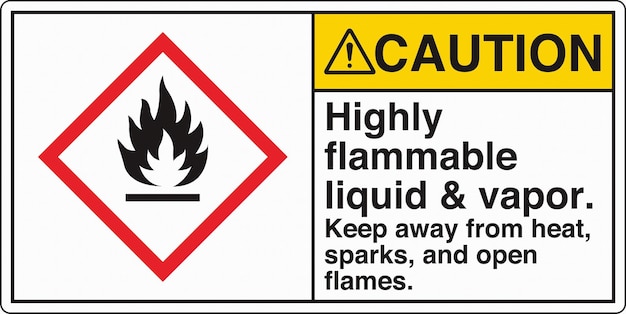 30 ANSI Z535 GHS Etiqueta de productos químicos Precaución Líquido y vapor altamente inflamables Manténgase alejado de las chispas de calor