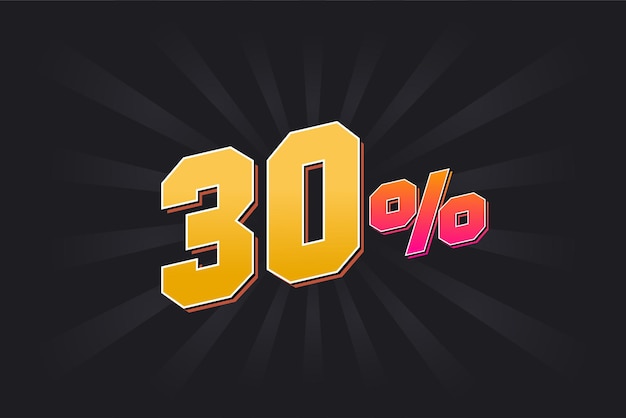 30 banner de descuento con fondo oscuro y texto amarillo 30 por ciento de ventas diseño promocional