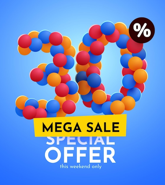30 por ciento de descuento en composición creativa Mega venta ilustración vectorial