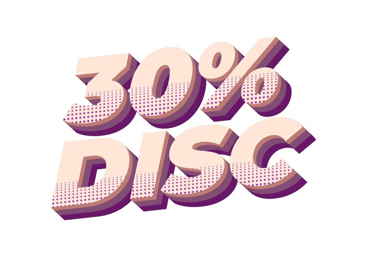 Vector 30 por ciento de descuento efecto de texto en estilo 3d con buenos colores
