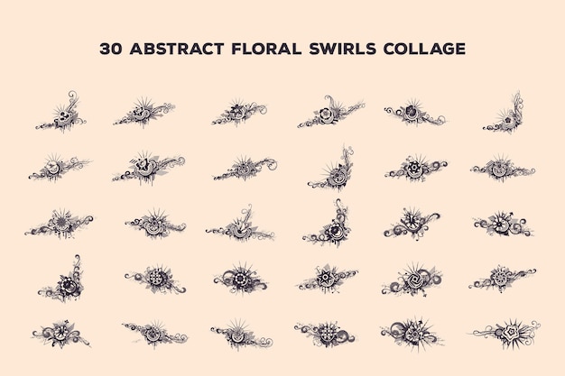 30 diseños de vectores de remolinos florales abstractos
