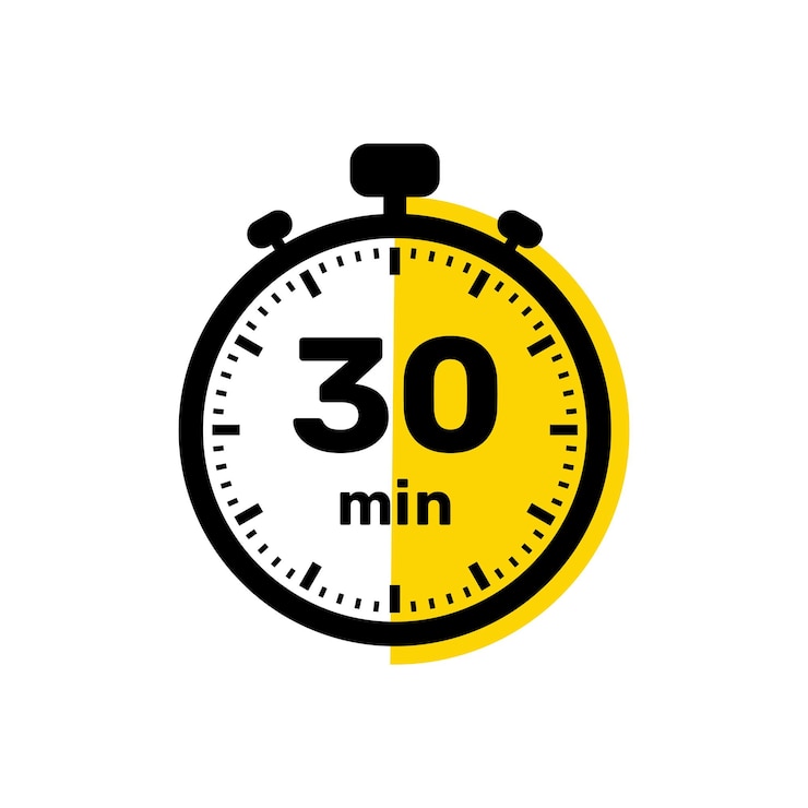 Vector 30 minutos reloj analógico icono diseño de fondo blanco