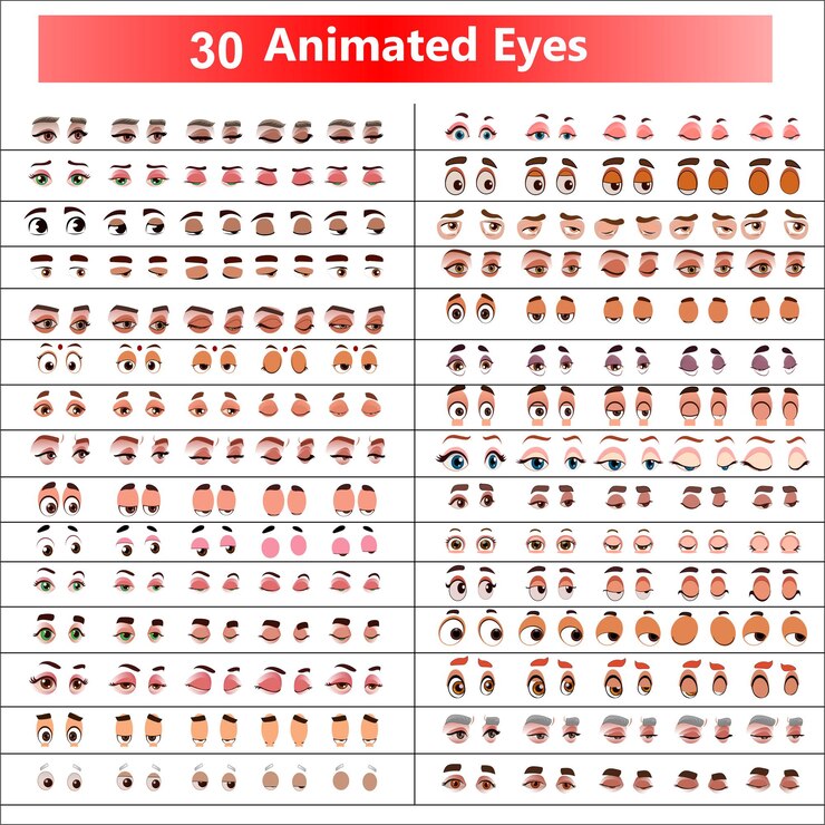 Vector 30 ojos animados para el diseño y la animación de personajes