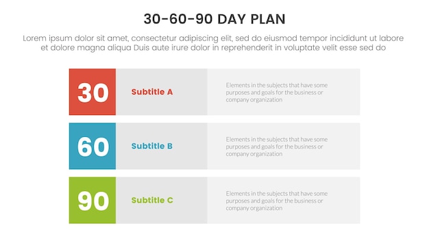 306090 plantilla de etapa de 3 puntos de infografía de gestión de plan de día con concepto de contenido de rectángulo de fila de 3 bloques para vector de presentación de diapositivas