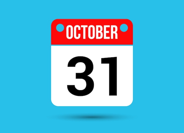 31 de octubre Fecha de calendario Icono plano Día 31 Ilustración vectorial