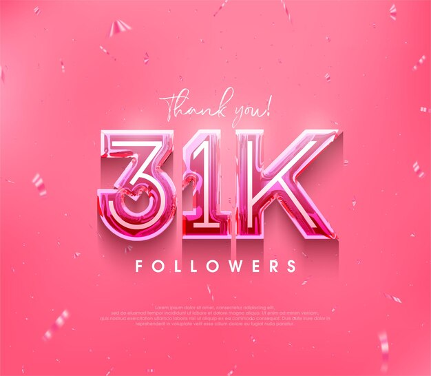 Vector 31k seguidores diseñan para un gracias en un color rosa suave