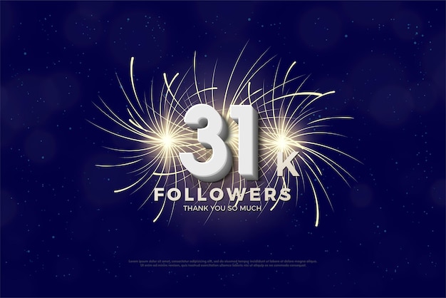 31k seguidores con ilustración de chispas de fuegos artificiales de celebración.