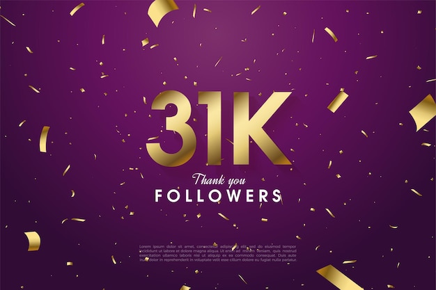 31k seguidores con números dorados planos.