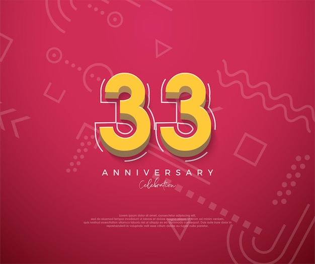 33.º aniversario con un diseño de dibujos animados con un fondo rojo limpio Vector premium para cartel banner saludo de celebración