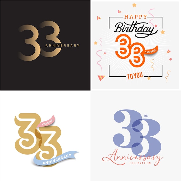 Vector 33 años aniversario vector número icono cumpleaños logotipo etiqueta diseño de aniversario