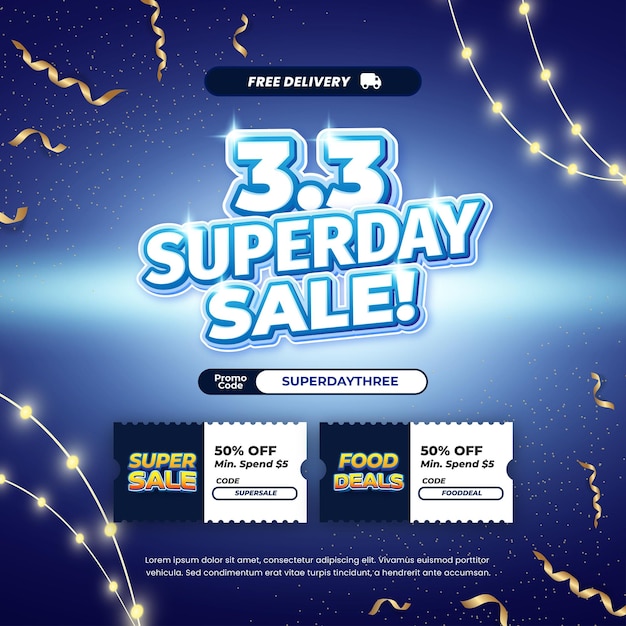 33 días de compras ofertas de descuento de venta Gradiente azul Decoración de efecto de texto editable Banner de cupón