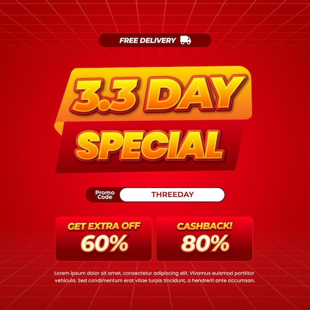 33 días de compras Ofertas de descuento de venta Gradiente dinámico rojo Efecto de texto editable Insignia pop up banner