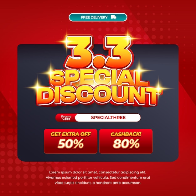 33 días de compras Ofertas de descuento de venta Gradiente rojo oscuro Efecto de texto editable Banner de caja negra