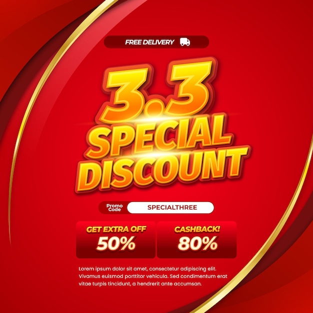 33 días de compras Ofertas de descuento de venta Texto editable con gradiente rojo vibrante Banner de línea dorada dinámica