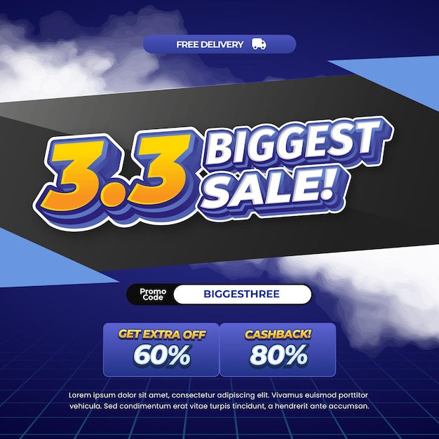 33 Gran día de compras Ofertas de descuento de ventas Texto editable con gradiente azul oscuro Banner pop-up abstracto