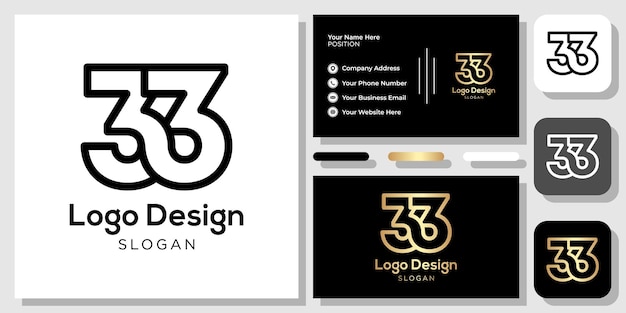 Vector 33 número de símbolo de diseño de logotipo oro negro con plantilla de tarjeta de visita