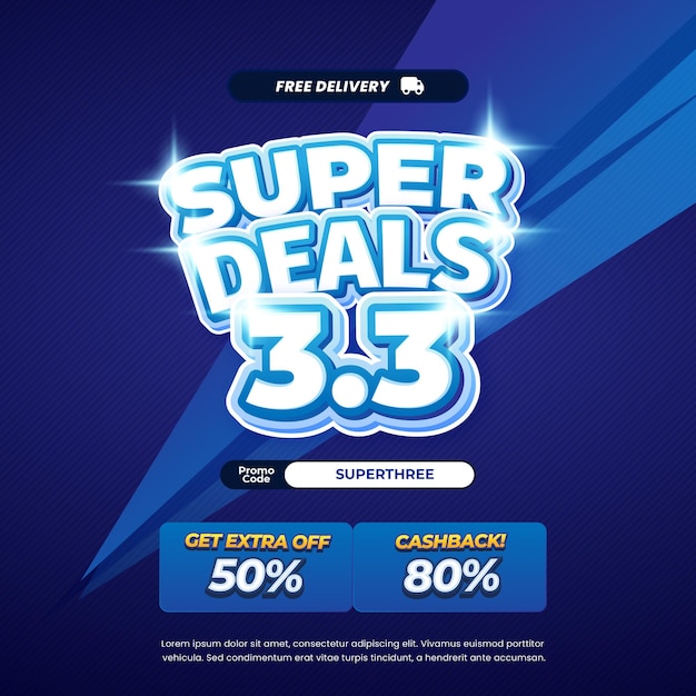 33 Super día de compras Ofertas de descuento de venta Gradiente azul oscuro Efecto de texto editable Banner simple
