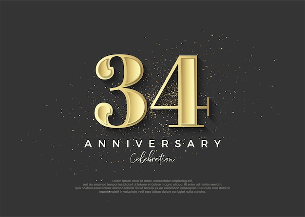 34 aniversario dorado Diseño de vector Premium para celebrar cumpleaños Fondo de vector Premium para saludo y celebración