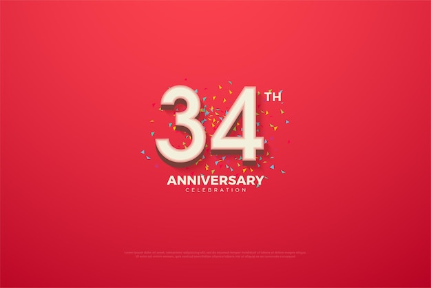 34 aniversario con números y doodle splash