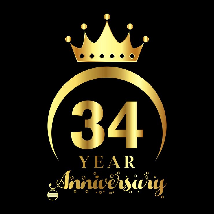 34 Año Texto de deseo de boda de aniversario con ilustración del vector de la corona
