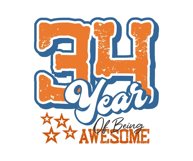 Vector 34 años de ser increíble, diseño para celebraciones, aniversarios, cumpleaños, serigrafía de camisetas