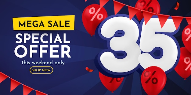 35 por ciento de descuento Composición creativa Mega Venta Ilustración vectorial