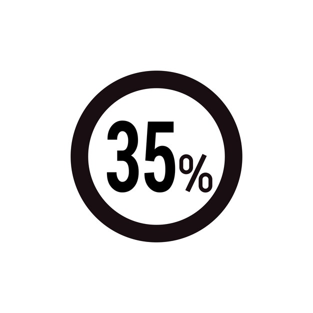 35 icono de descuento vector un icono circular negro con texto en negrita centrado en un fondo blanco