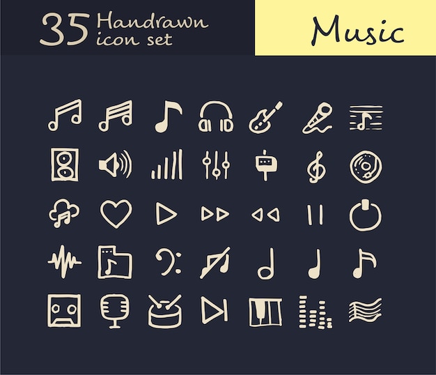 Vector 35 icono de la música dibujada a mano