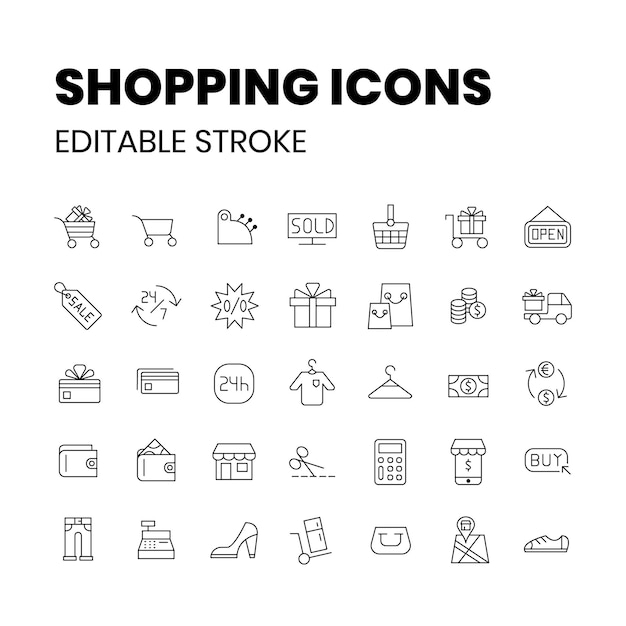 35 íconos de esquema de compras