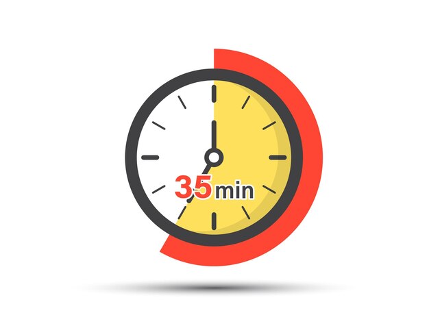 35 minutos en el icono del cronómetro en estilo plano Ilustración vectorial del temporizador de la cara del reloj en un fondo aislado Concepto de negocio de señal de cuenta atrás