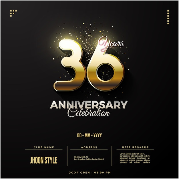 Vector 36 aniversario con ilustración de número de oro